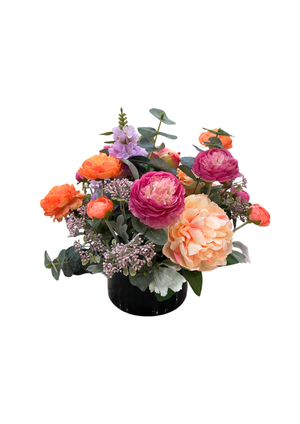 Open image in slideshow, Artificial Ranunculus and Peonies Arrangement in Glass Bowl
