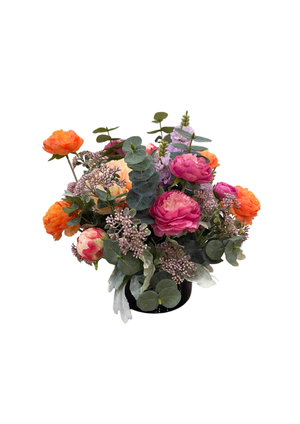 Artificial Ranunculus and Peonies Arrangement in Glass Bowl