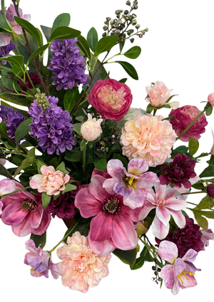 Artificial Magnolia and Assorted Florals in Brown Tinted Glass Bowl