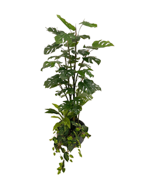 Open image in slideshow, Artificial Split-Leaf Philodendron (Monstera) with Assorted Foliage in Stone Pot
