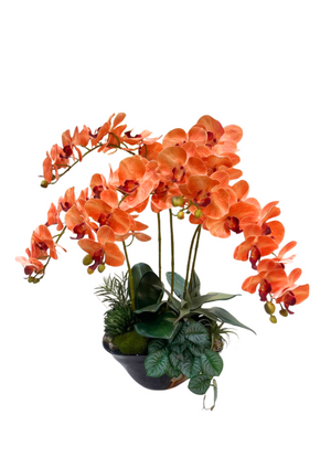 Open image in slideshow, Artificial 5-Stalk Phalaenopsis Arrangement with Foliage in Design Vase
