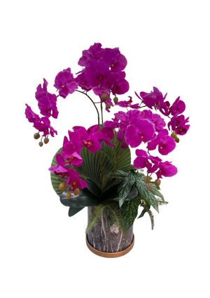 Open image in slideshow, Artificial 5-Stalk Phalaenopsis Arrangement with Foliage
