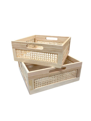 Open image in slideshow, Square Light Brown Wooden Crate Box
