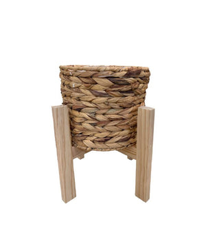Open image in slideshow, Hyacinth Straw Basket with Wooden Stand
