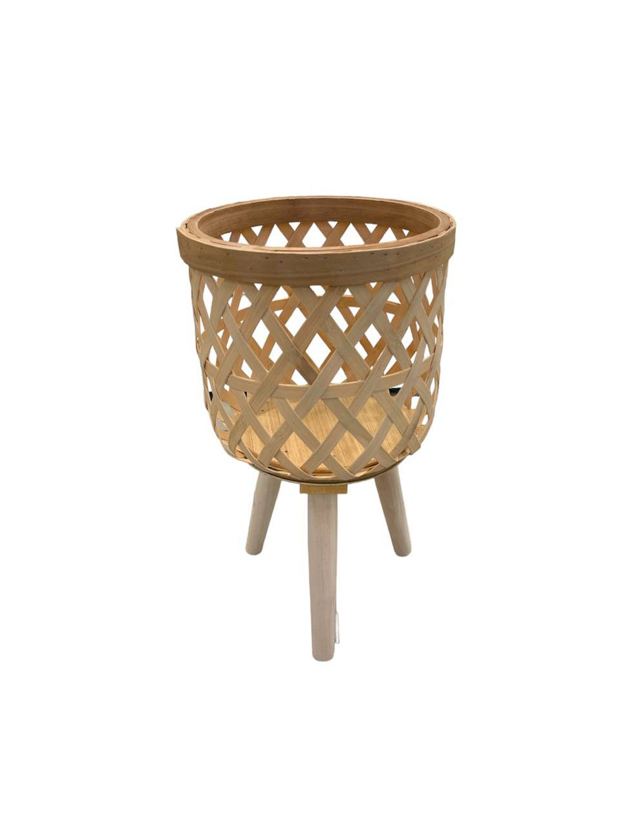 Cane Strip Basket with Wooden Leg – mingsing flowers