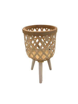 Open image in slideshow, Cane Strip Basket with Wooden Leg
