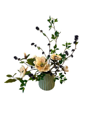 Open image in slideshow, Artificial Magnolia Arrangement in Design Vase
