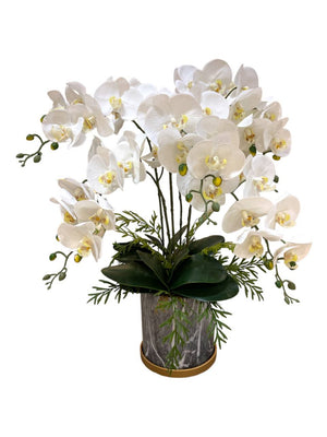 Open image in slideshow, Artificial 5-Stalk Phalaenopsis Orchid Arrangement in Grey Marble Design Pot

