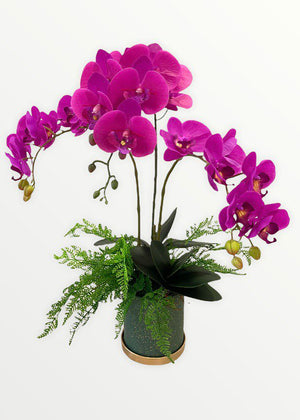 Open image in slideshow, Artificial Triple-Stalk Phalaenopsis Orchid Arrangement with Curly Fern
