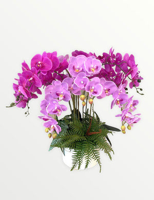 Open image in slideshow, Artificial 10-Stalk Phalaenopsis Orchid Arrangement with Assorted Leaves
