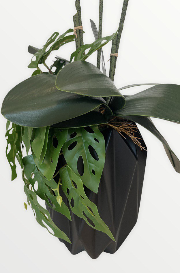 Artificial Triple-Stalk Phalaenopsis Orchid in Design-Cut Pot